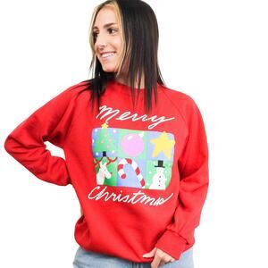 Merry Christmas - L / Vintage Ugly Christmas Sweatshirt / Holiday / Party